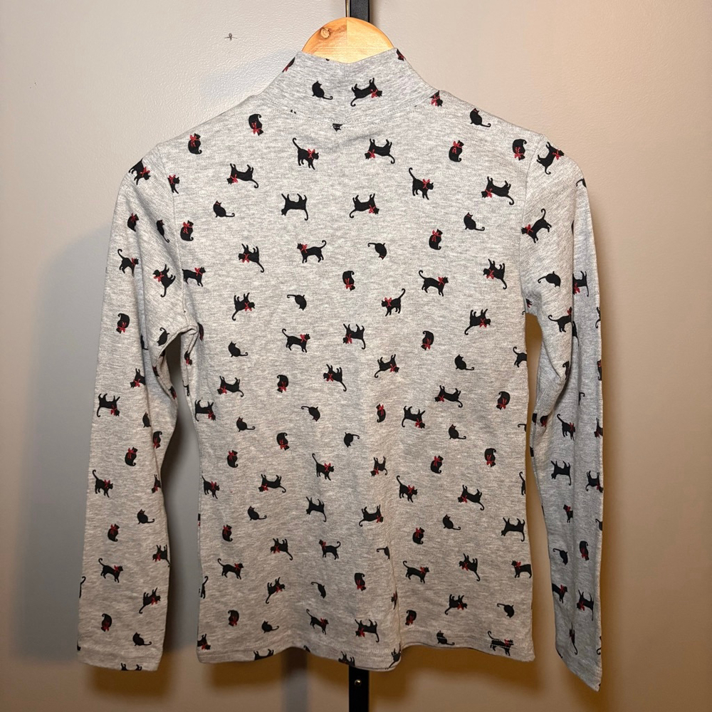 Women's KAREN SCOTT Petite Long Sleeve Tee‎ Gray Black Cat Print - Picture 6 of 8